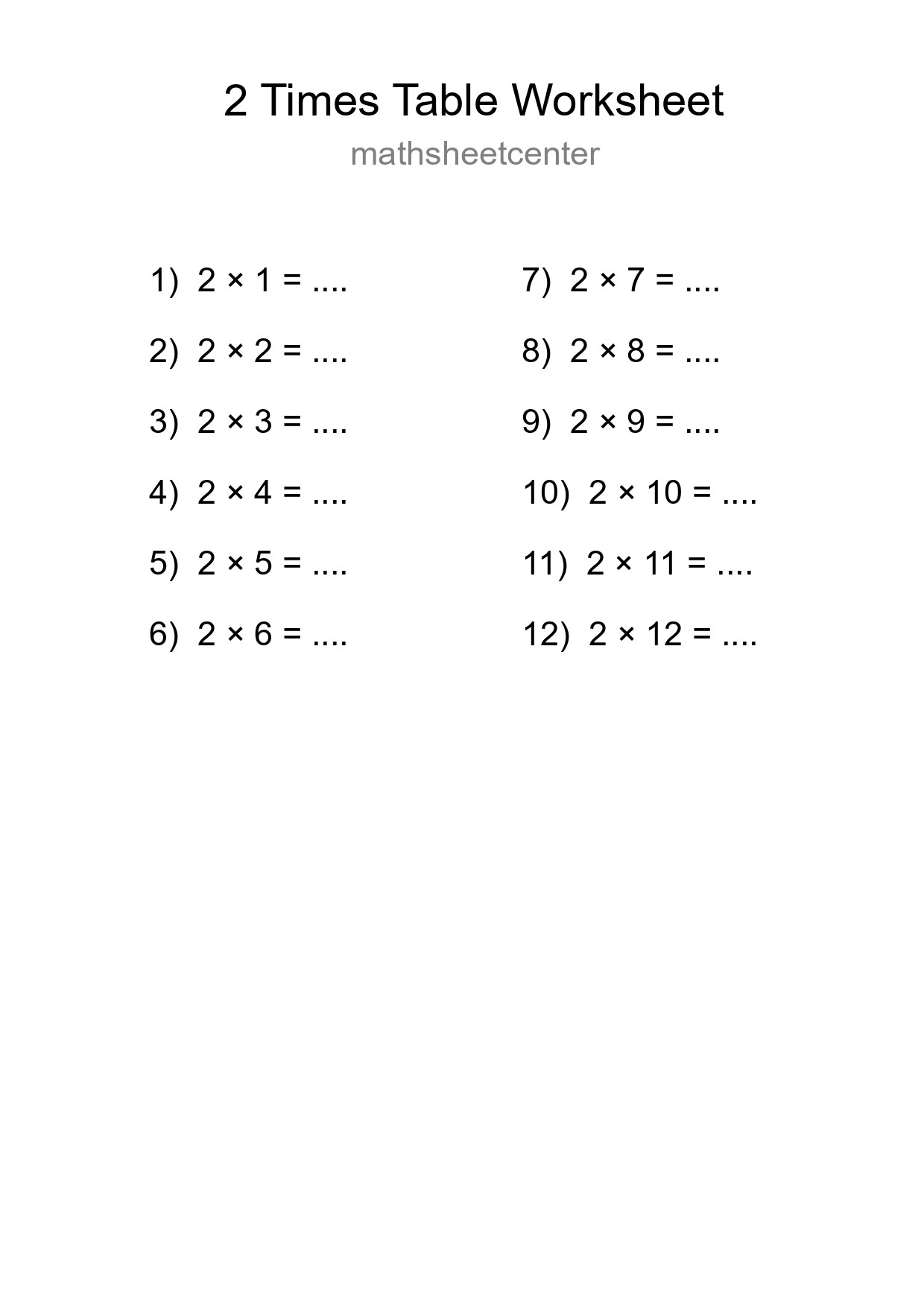2 Times Table Worksheet For Grade 2 - Part 53