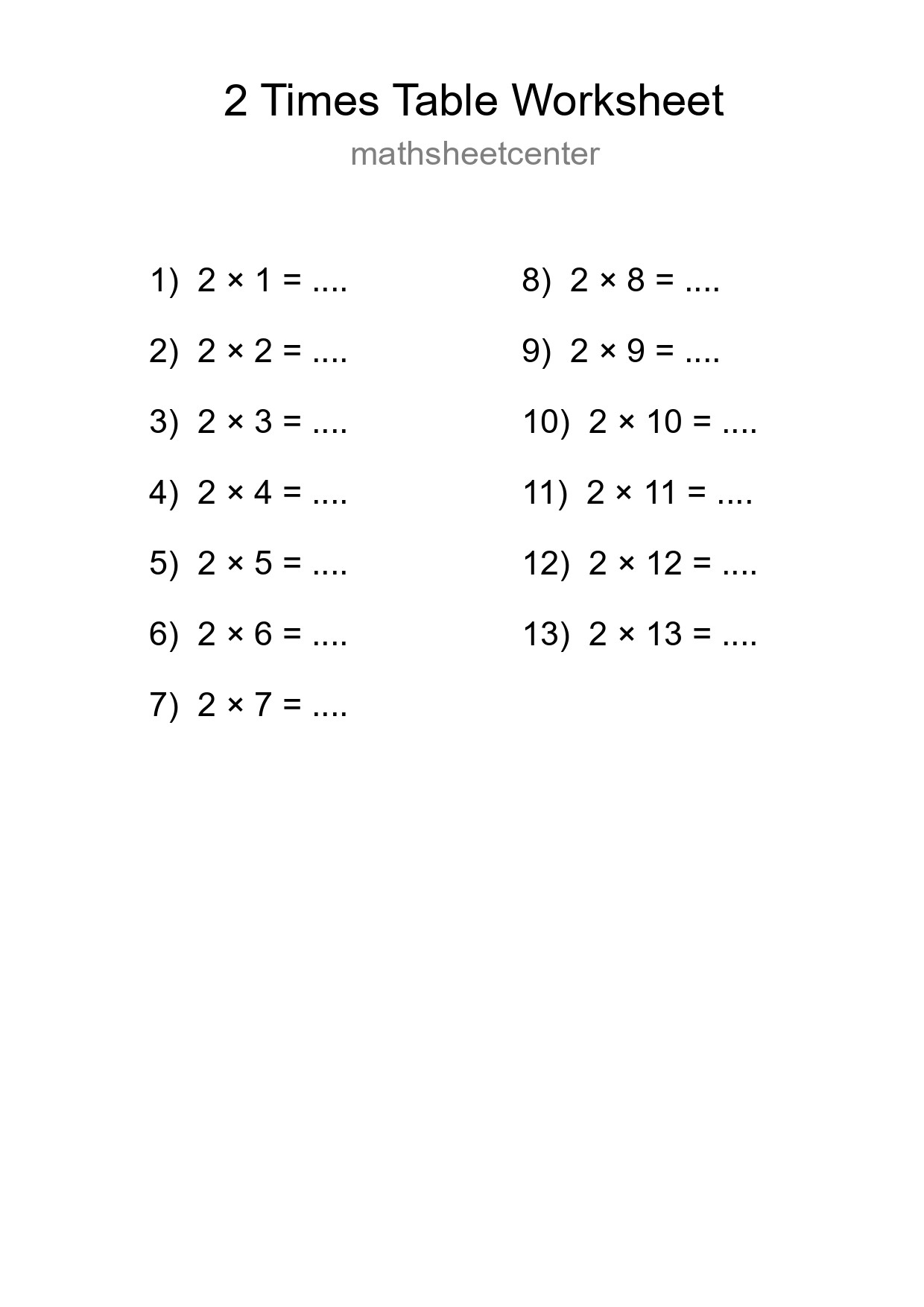 2 Times Table Worksheet For Grade 2 With Answers - Part 108