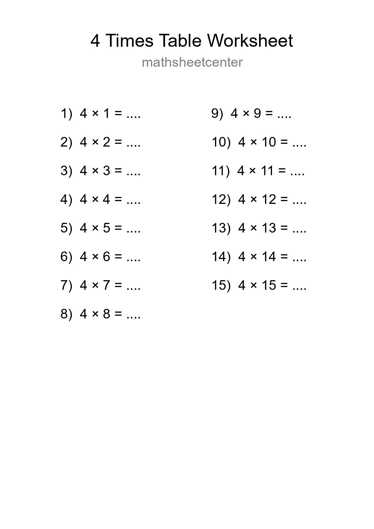 4 Times Table Worksheet For Grade 2 - Part 196