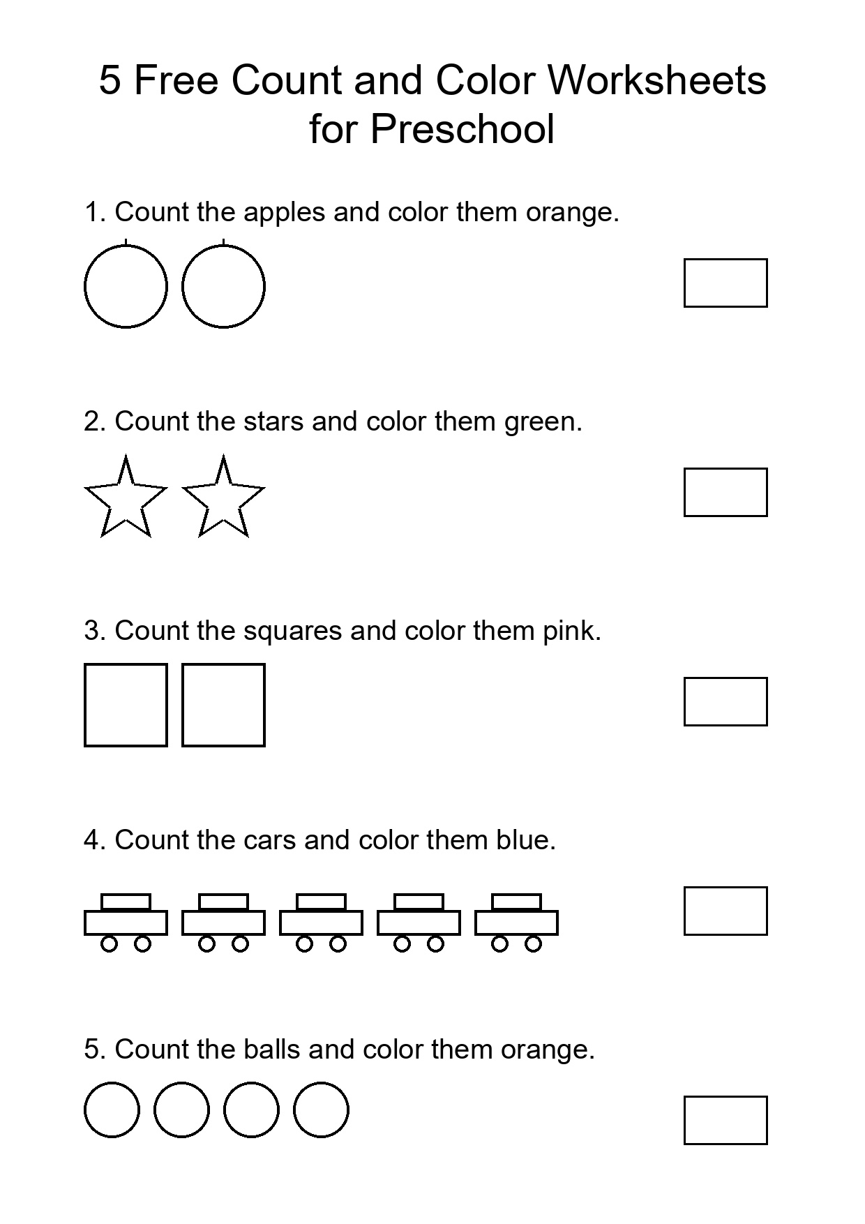 5 Free Count and Color Worksheets for Preschool