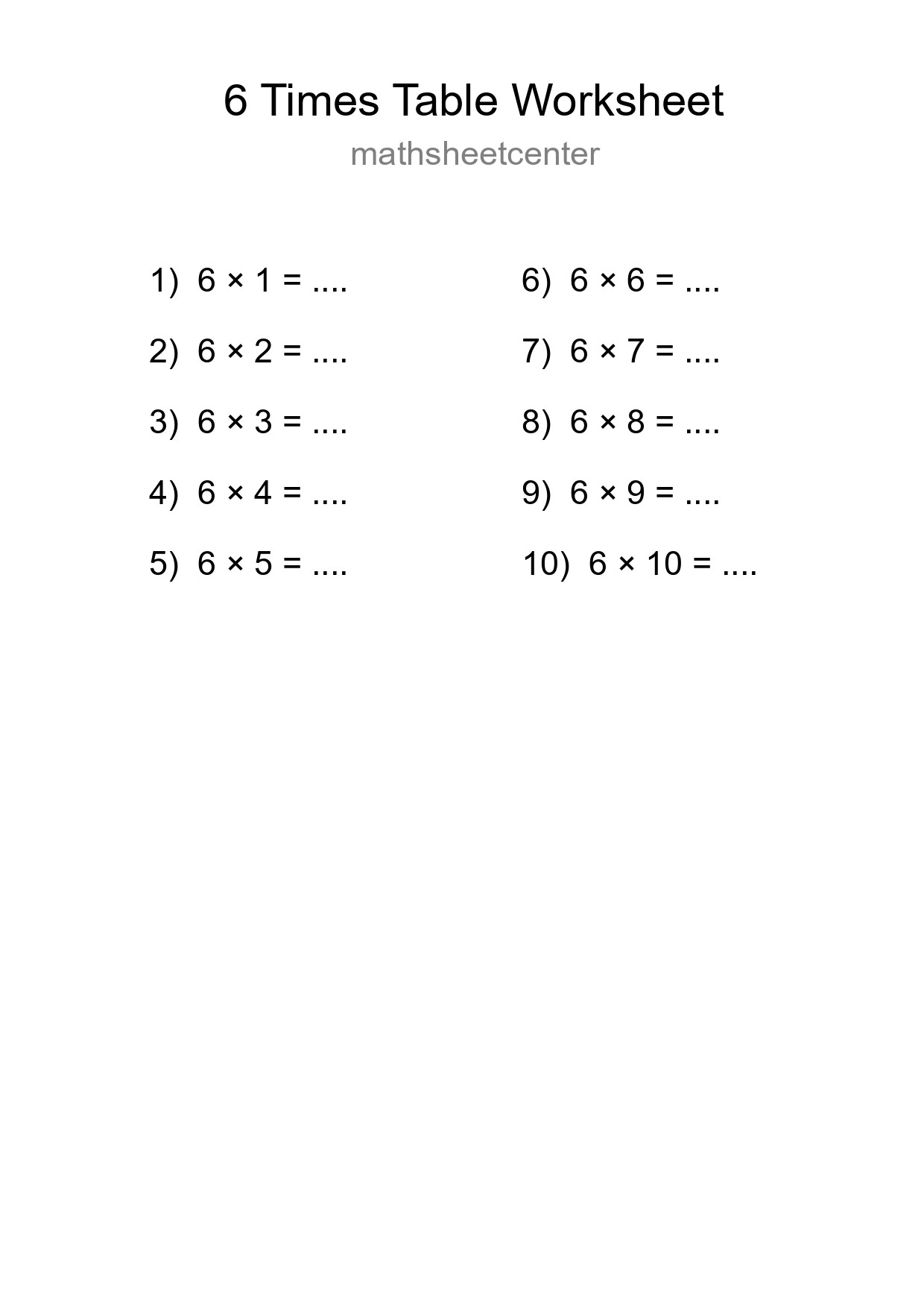 6 Times Table Worksheet For Grade 3 With Answers - Part 295