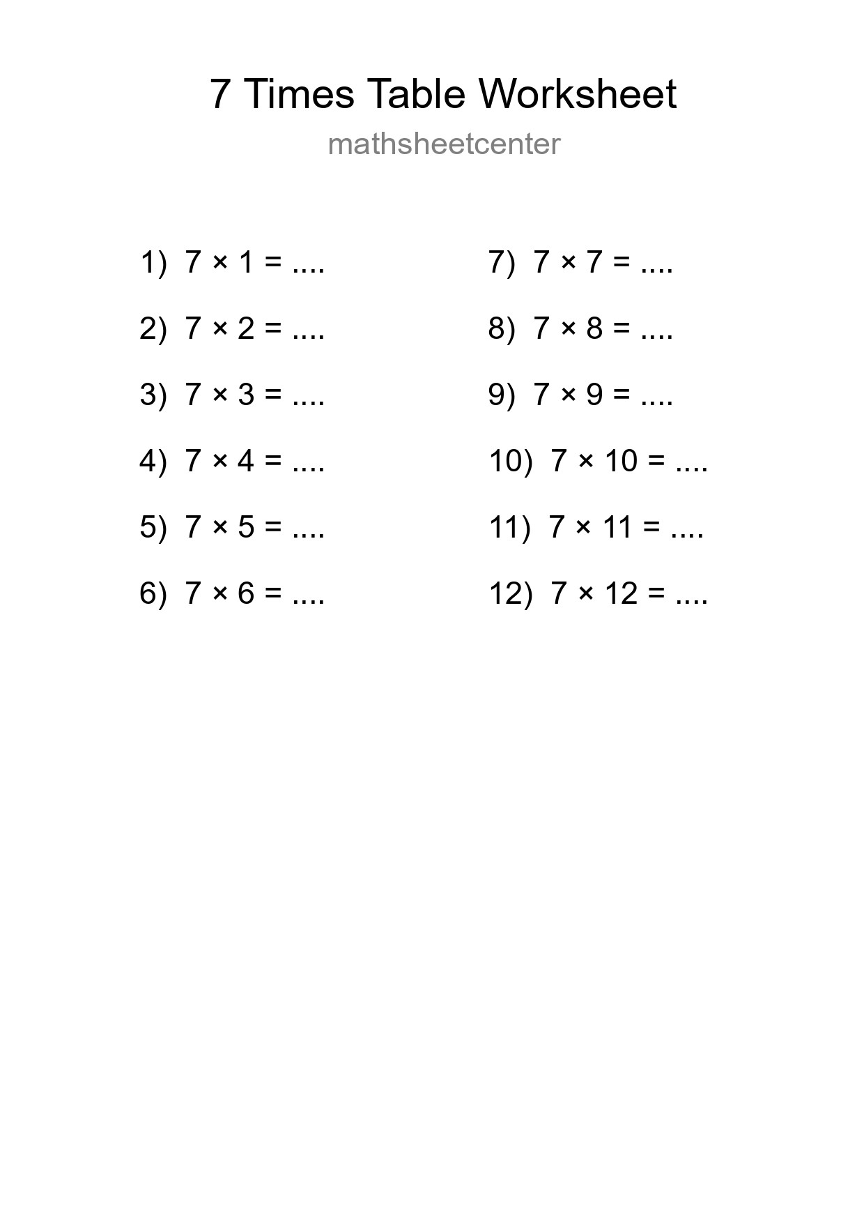 7 Times Table Worksheet For Grade 3 With Answers - Part 141