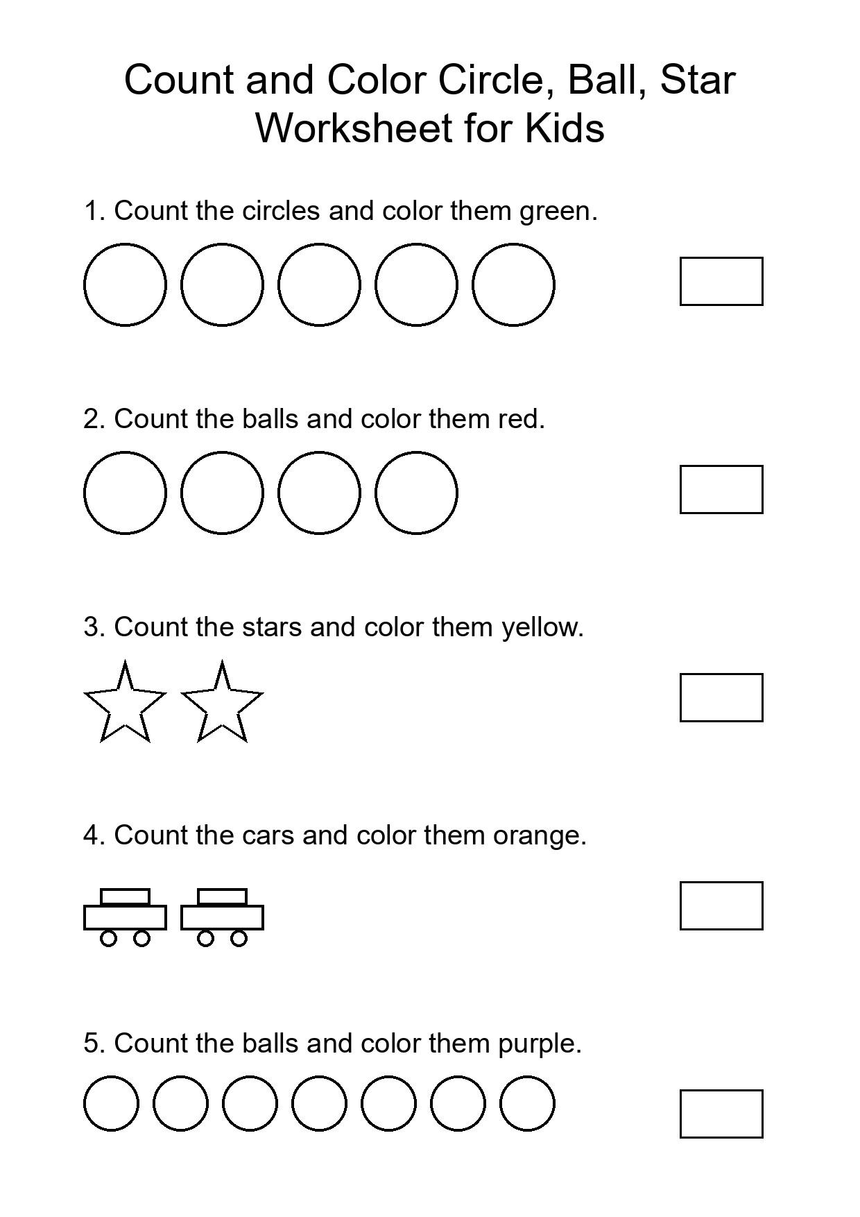 Count and Color Circle, Ball, Star Worksheet for Kids