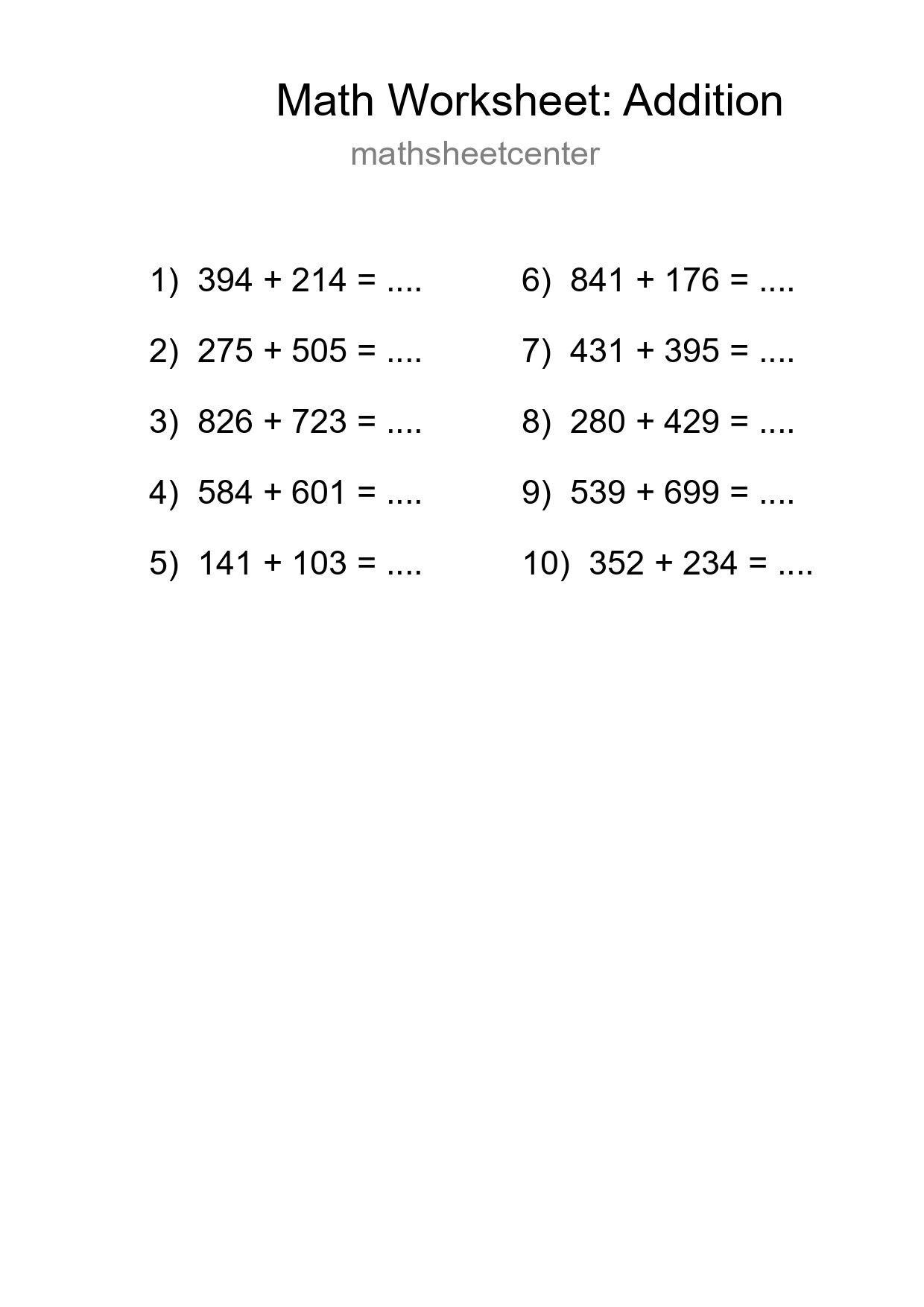 Free 10 Addition Math Worksheet For Grade 5 - Part 23