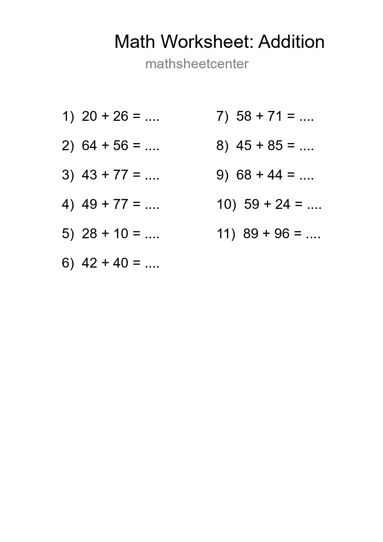 Free 11 Addition Math Worksheet For Grade 3 With Answers - Part 144