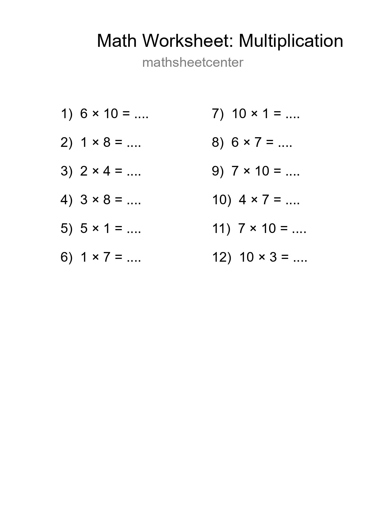 Free 12 Multiplication Math Worksheet For Grade 1 - Part 238