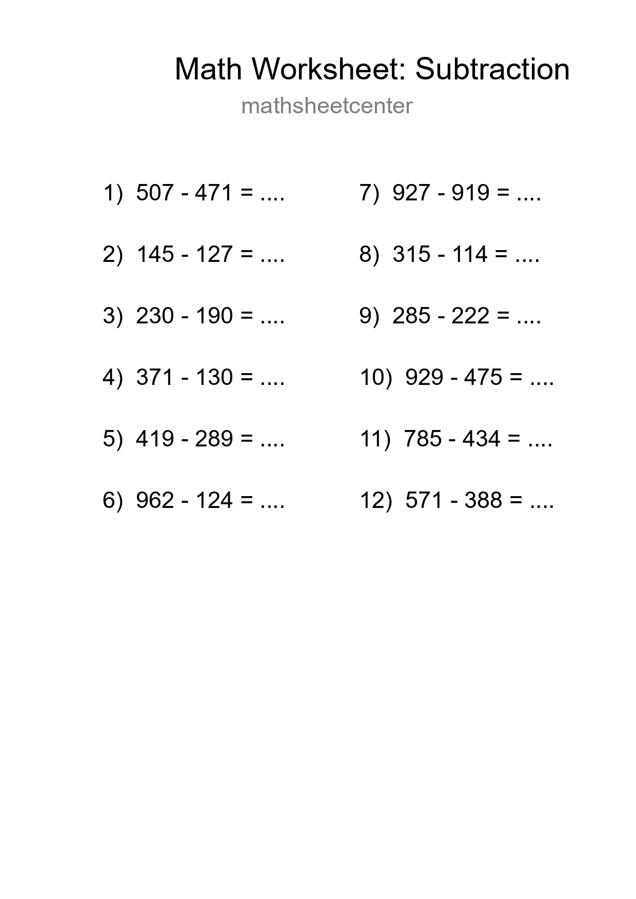 Free 12 Subtraction Math Worksheet For Grade 5 - Part 162