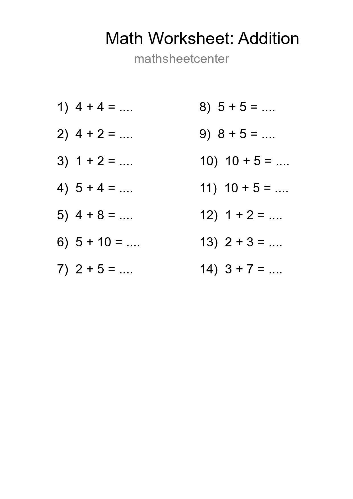Free 14 Addition Math Worksheet For Grade 1 - Part 243