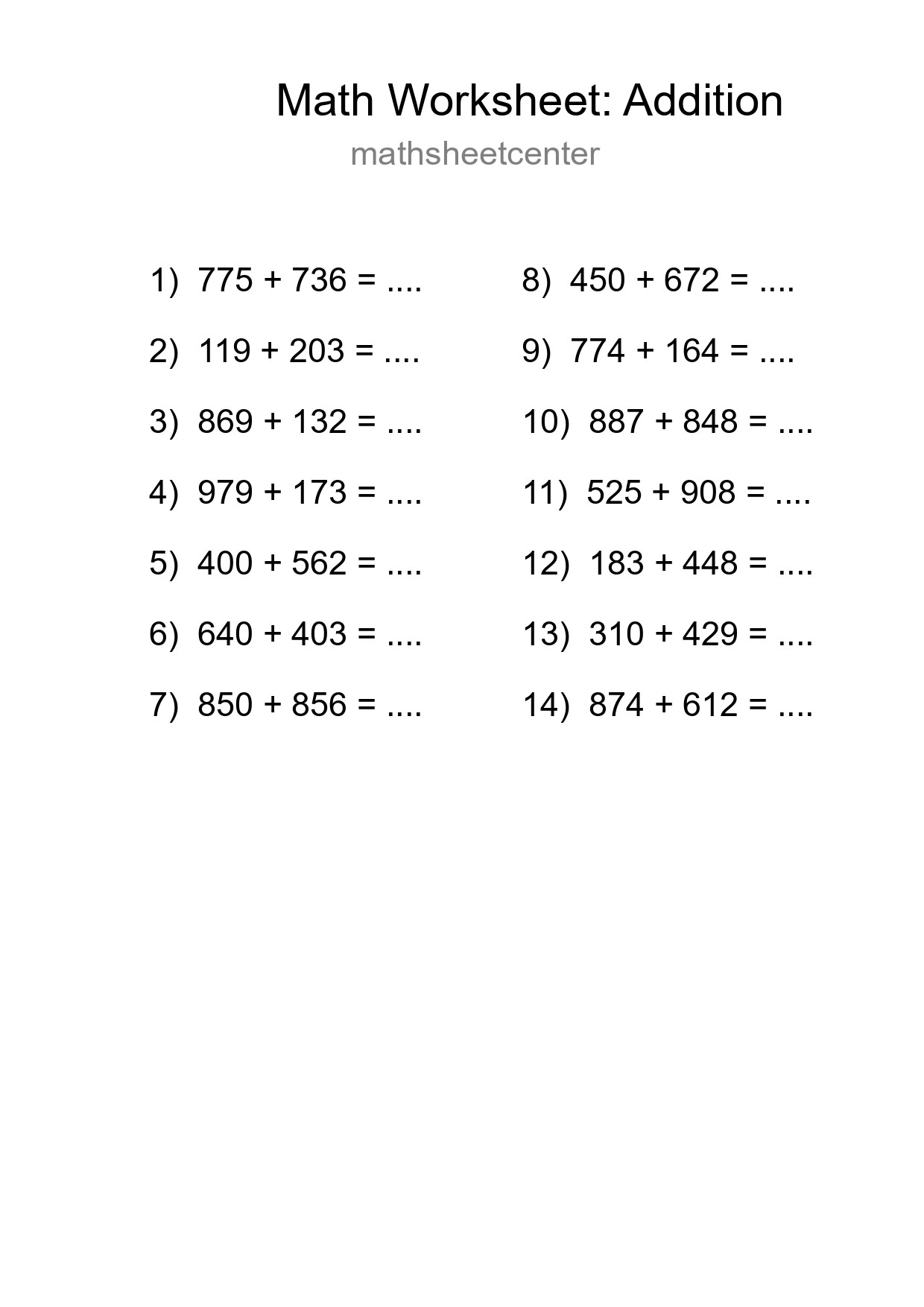 Free 14 Addition Math Worksheet For Grade 5 - Part 177