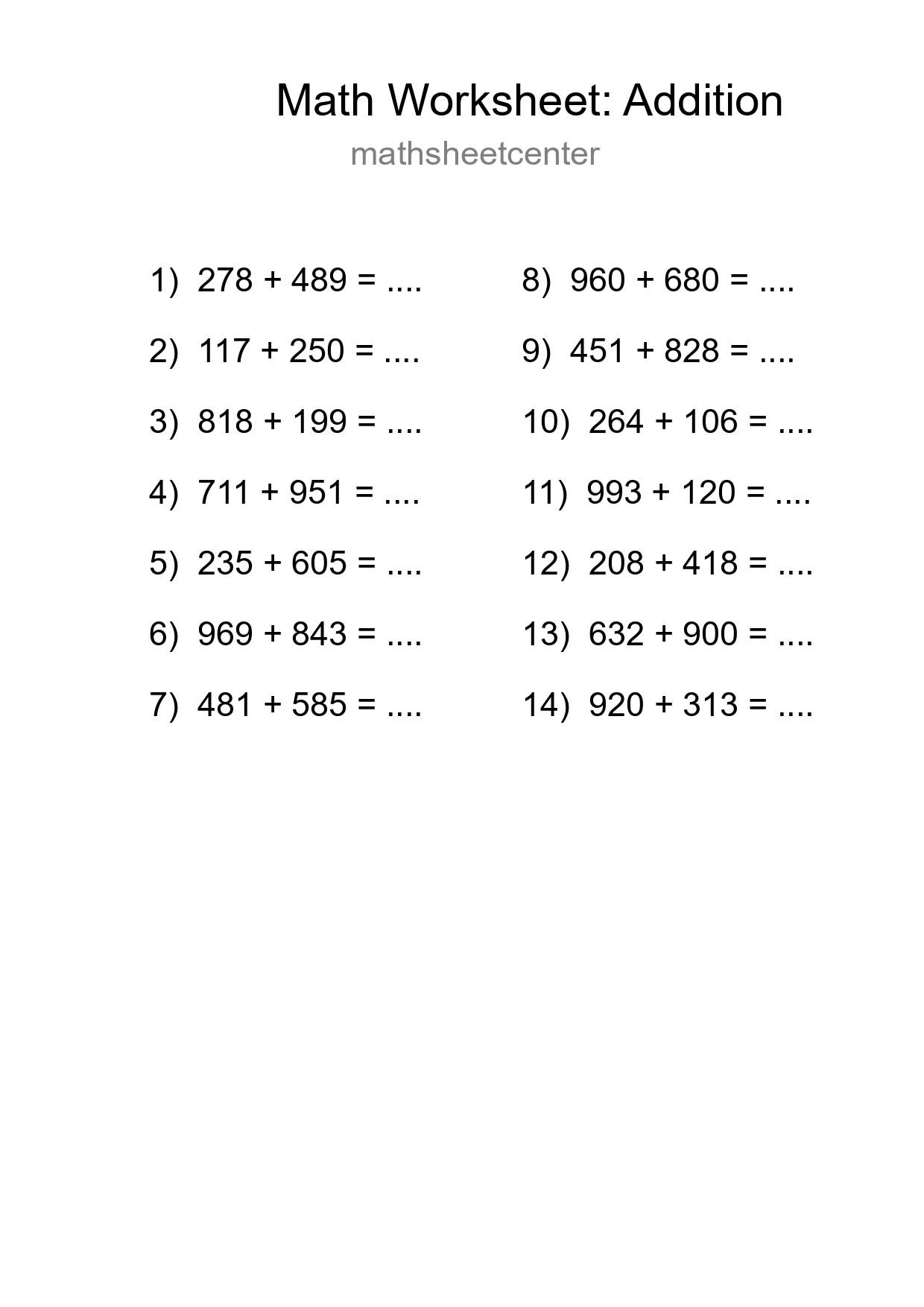 Free 14 Addition Math Worksheet For Grade 5 With Answers - Part 89