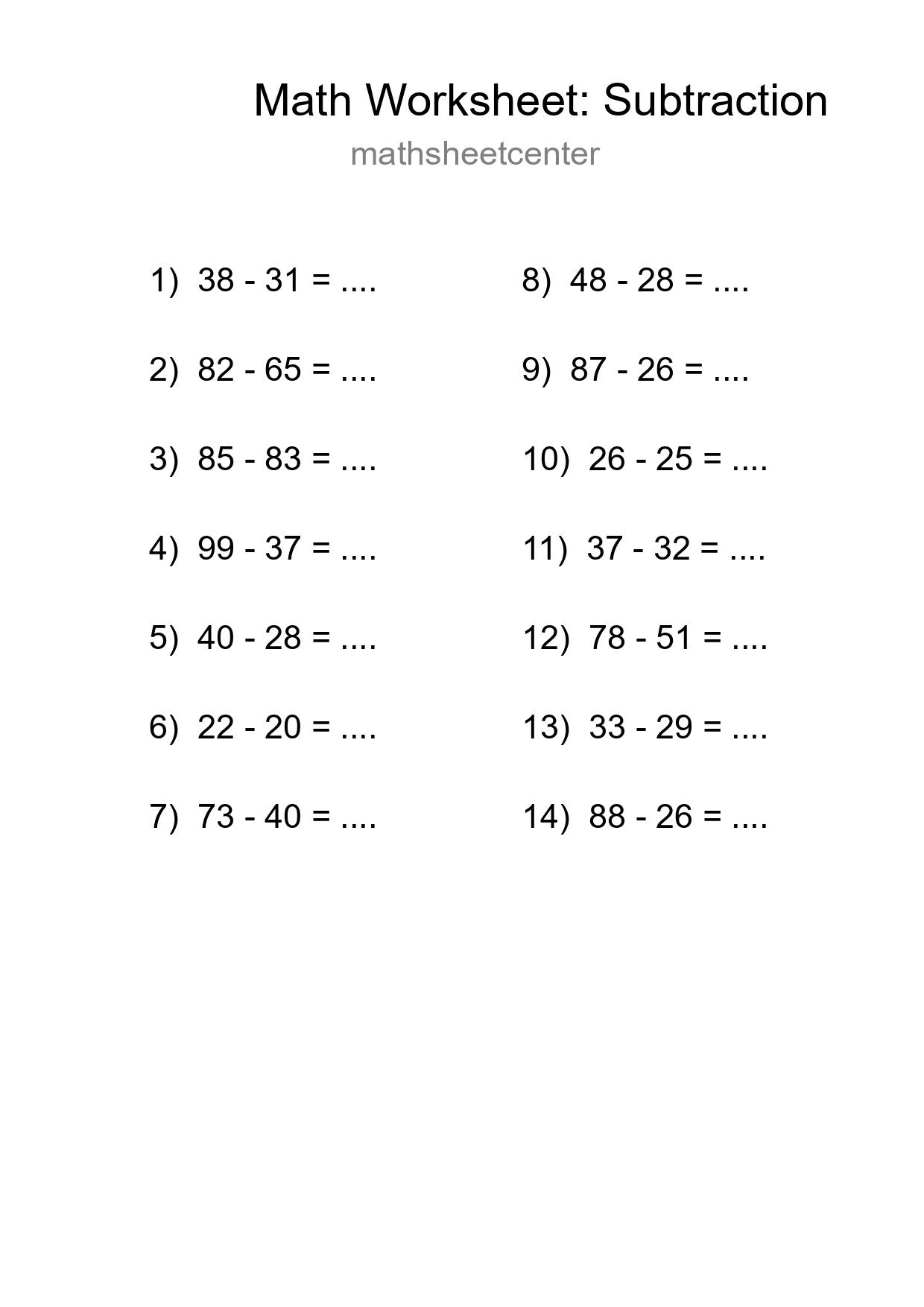 Free 14 Subtraction Math Worksheet For Grade 3 - Part 206