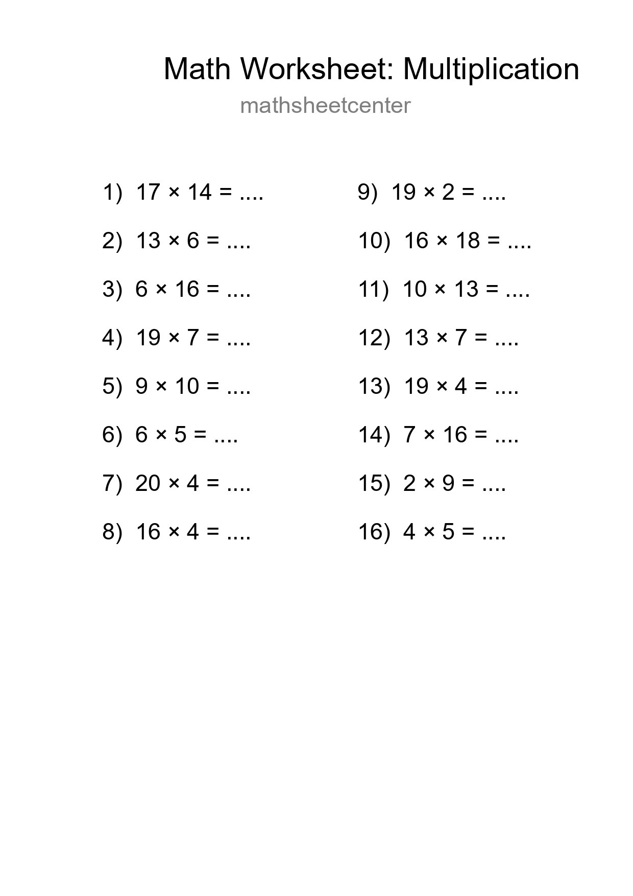 Free 16 Multiplication Math Worksheet For Grade 2 With Answers - Part 51