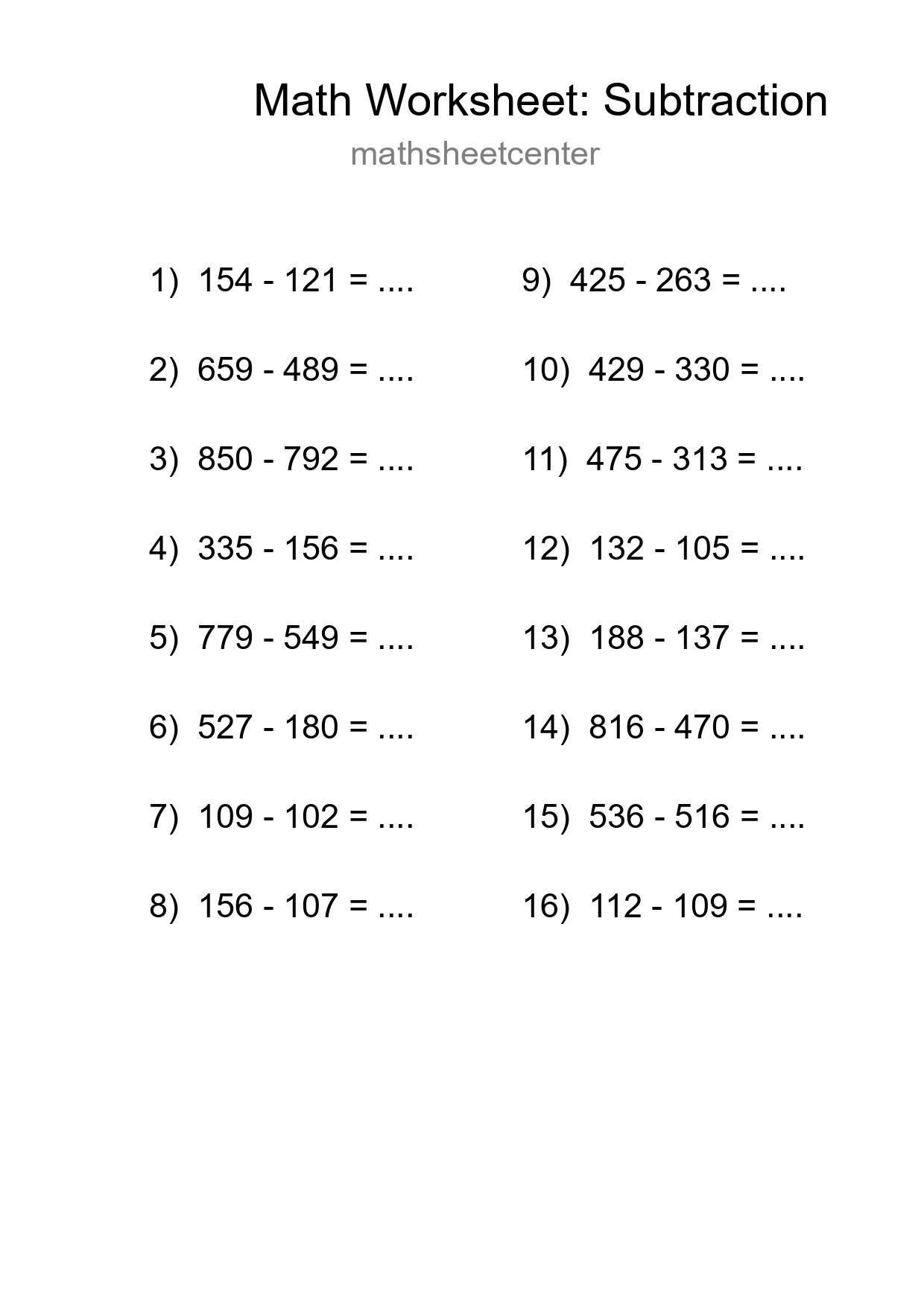 Free 16 Subtraction Math Worksheet For Grade 5 - Part 151