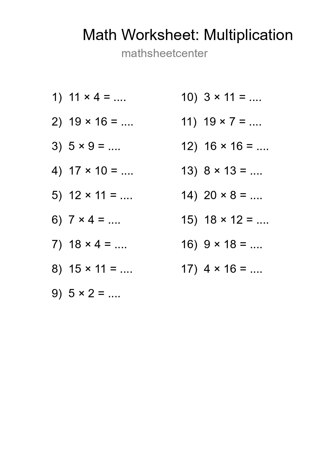 Free 17 Multiplication Math Worksheet For Grade 2 - Part 40