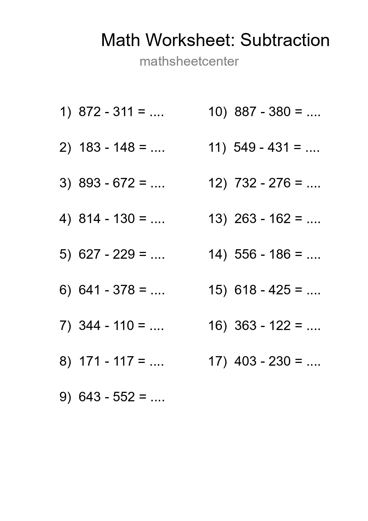 Free 17 Subtraction Math Worksheet For Grade 5 With Answers - Part 228