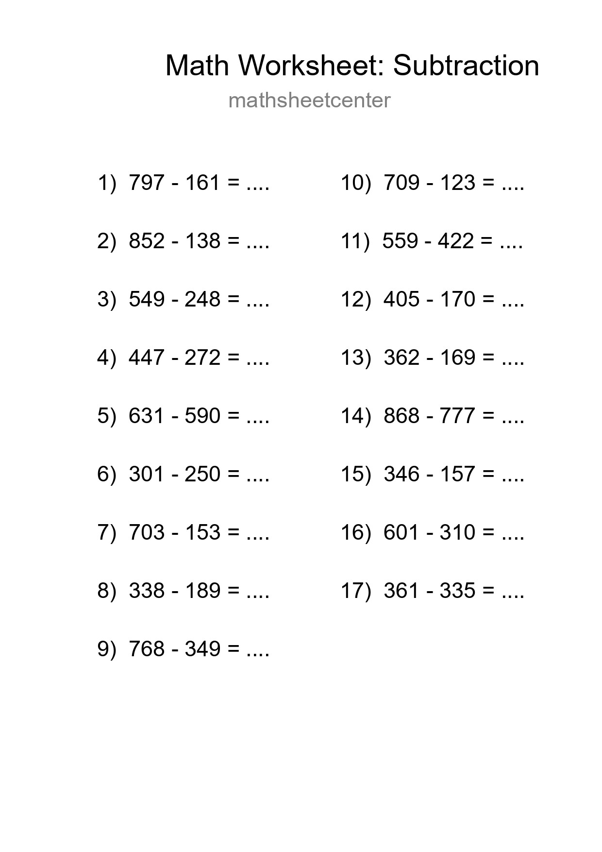 Free 17 Subtraction Math Worksheet For Grade 5 With Answers - Part 250