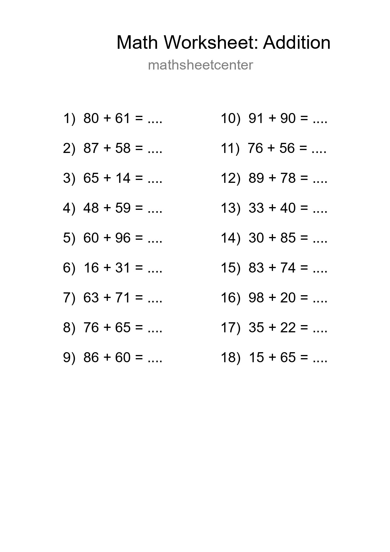 Free 18 Addition Math Worksheet For Grade 3 - Part 67