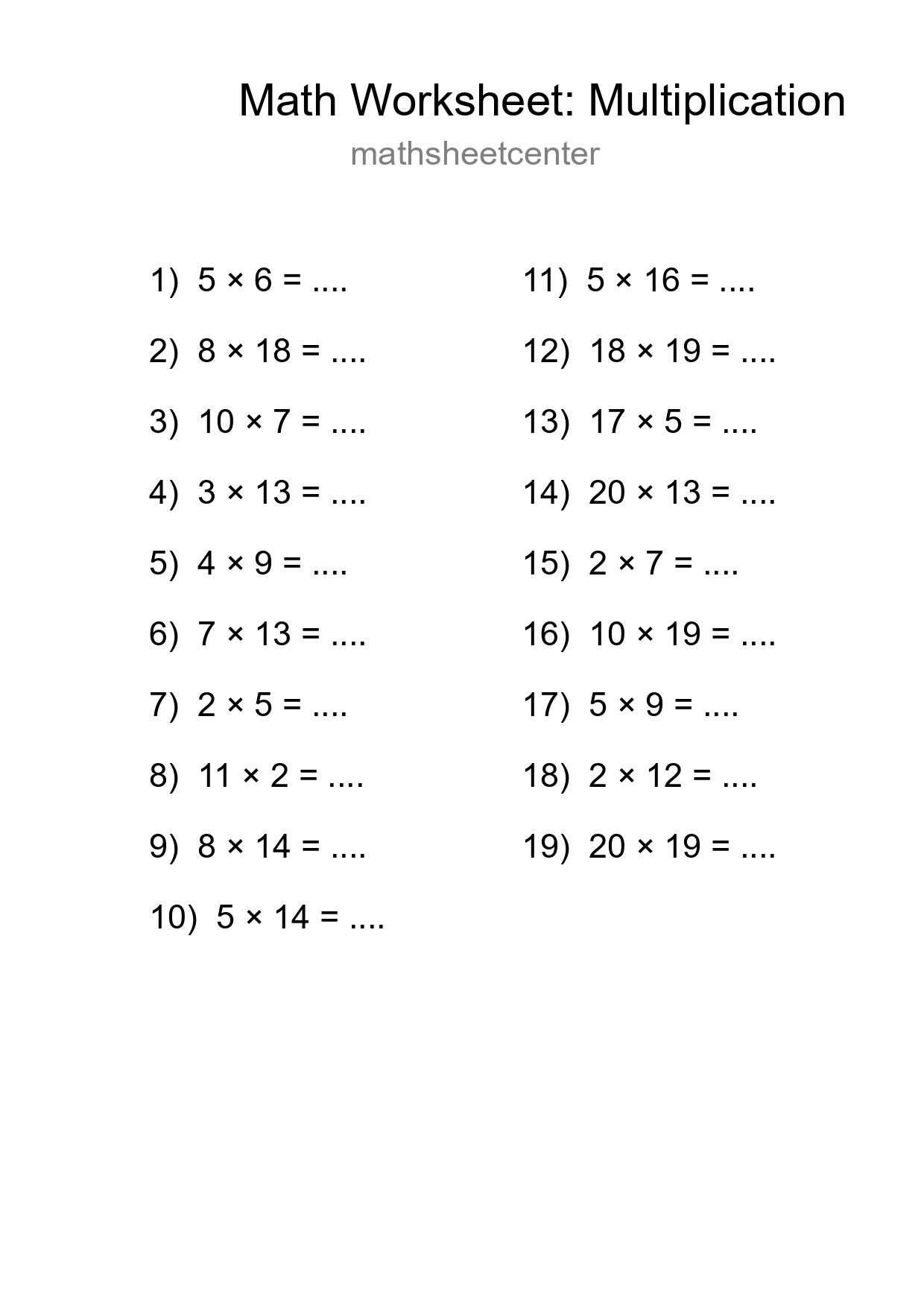 Free 19 Multiplication Math Worksheet For Grade 2 - Part 205