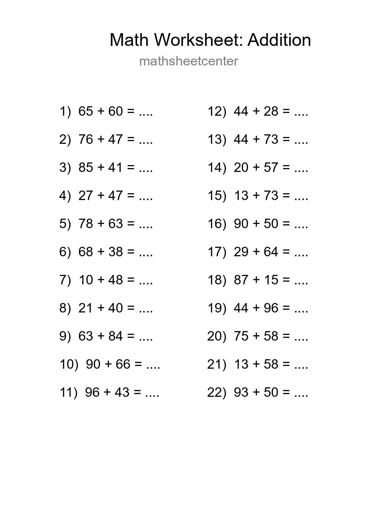 Free 22 Addition Math Worksheet For Grade 3 With Answers - Part 34