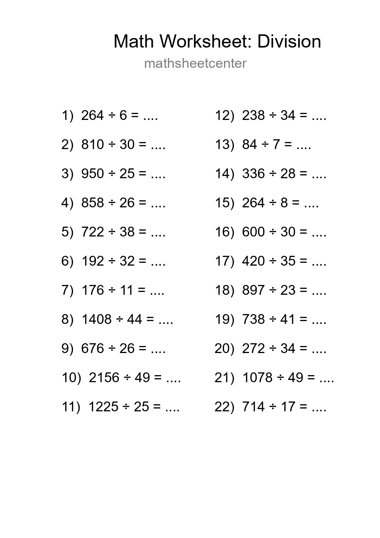 Free 22 Division Math Worksheet For Grade 2 With Answers - Part 48