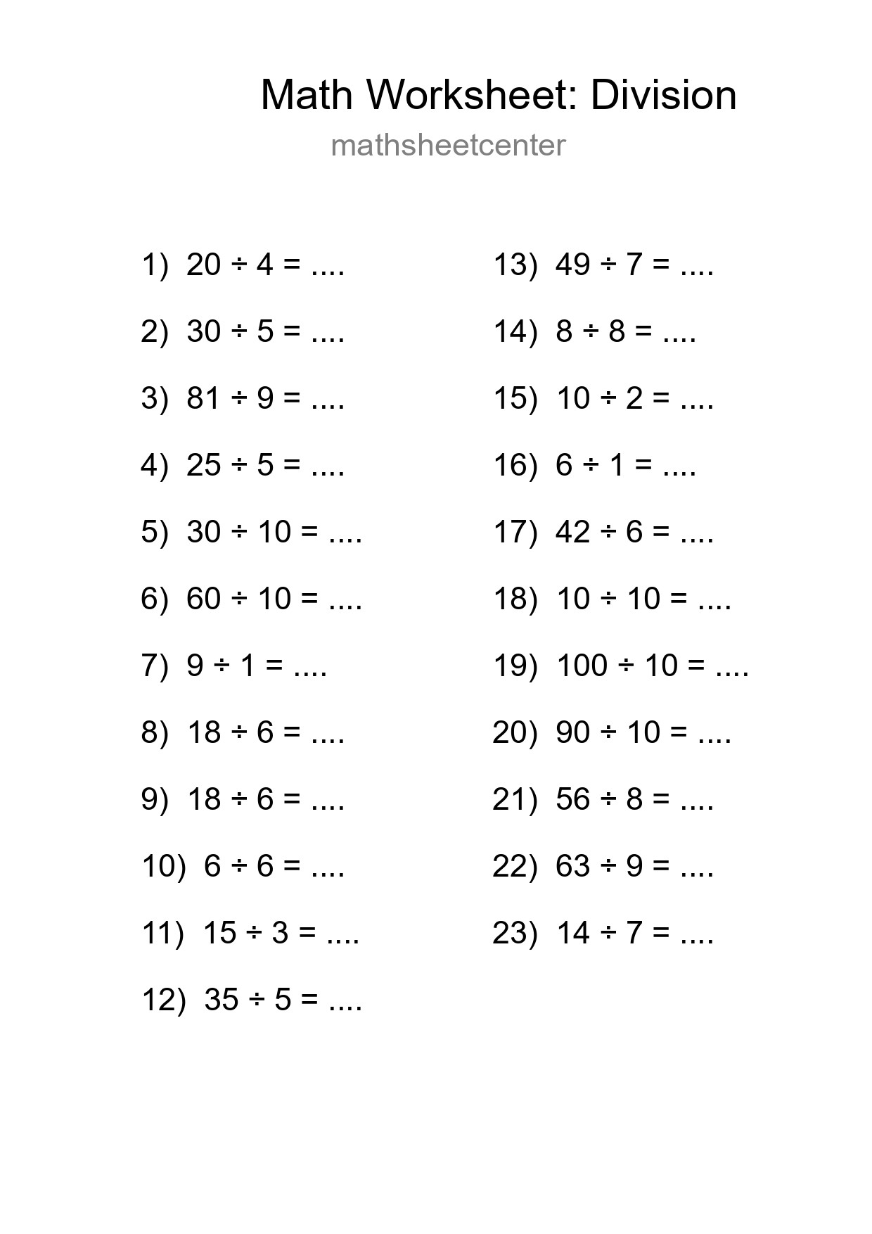 Free 23 Division Math Worksheet For Grade 1 - Part 125