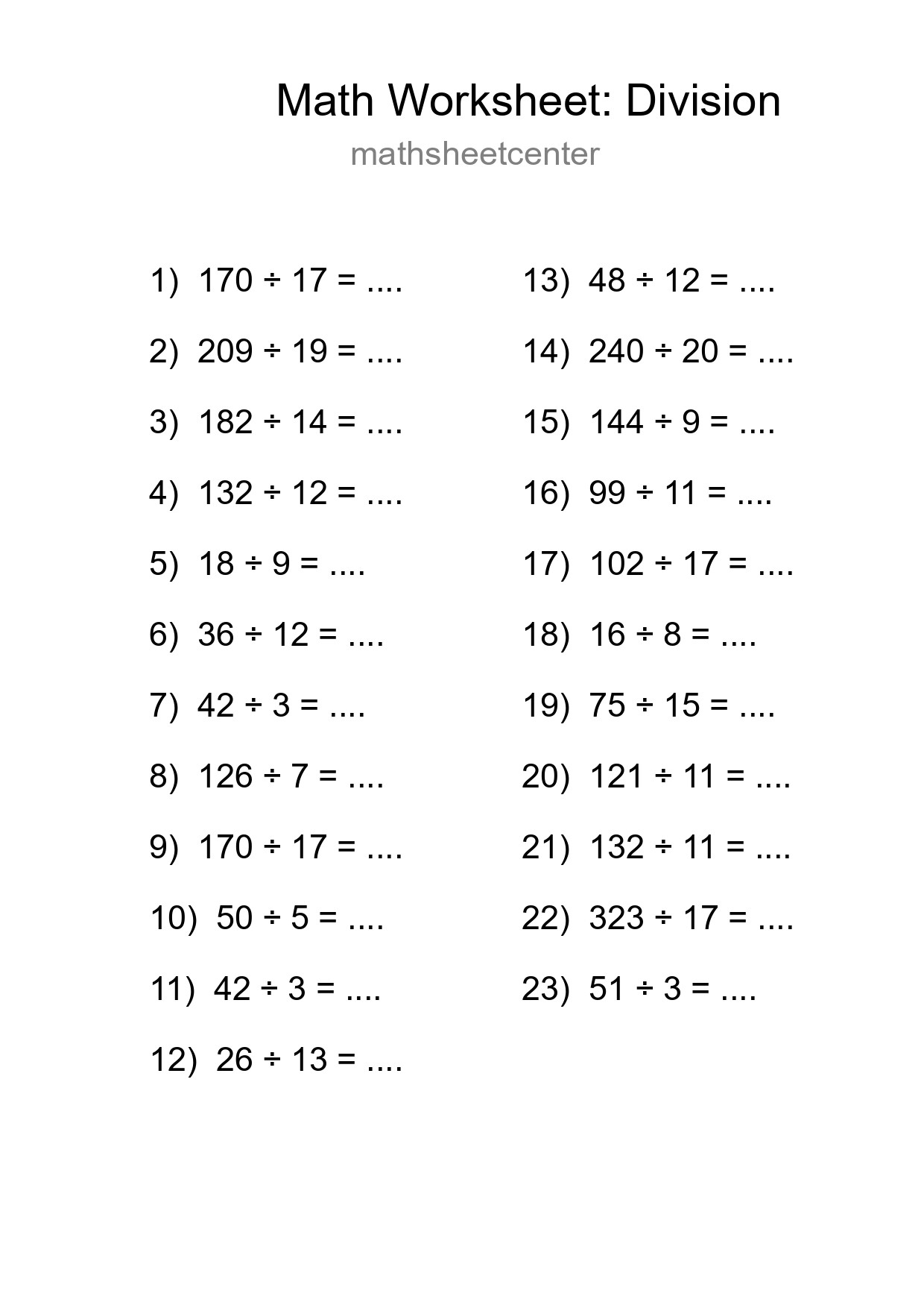 Free 23 Division Math Worksheet For Grade 2 With Answers - Part 92