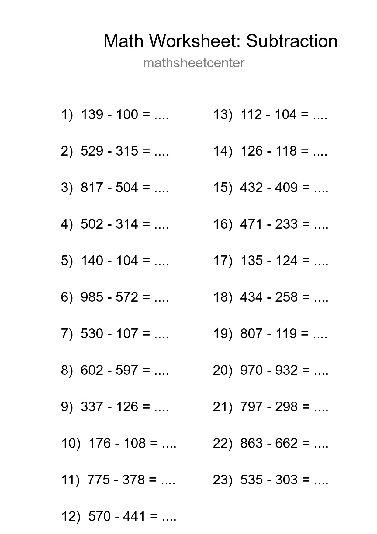 Free 23 Subtraction Math Worksheet For Grade 5 With Answers - Part 272