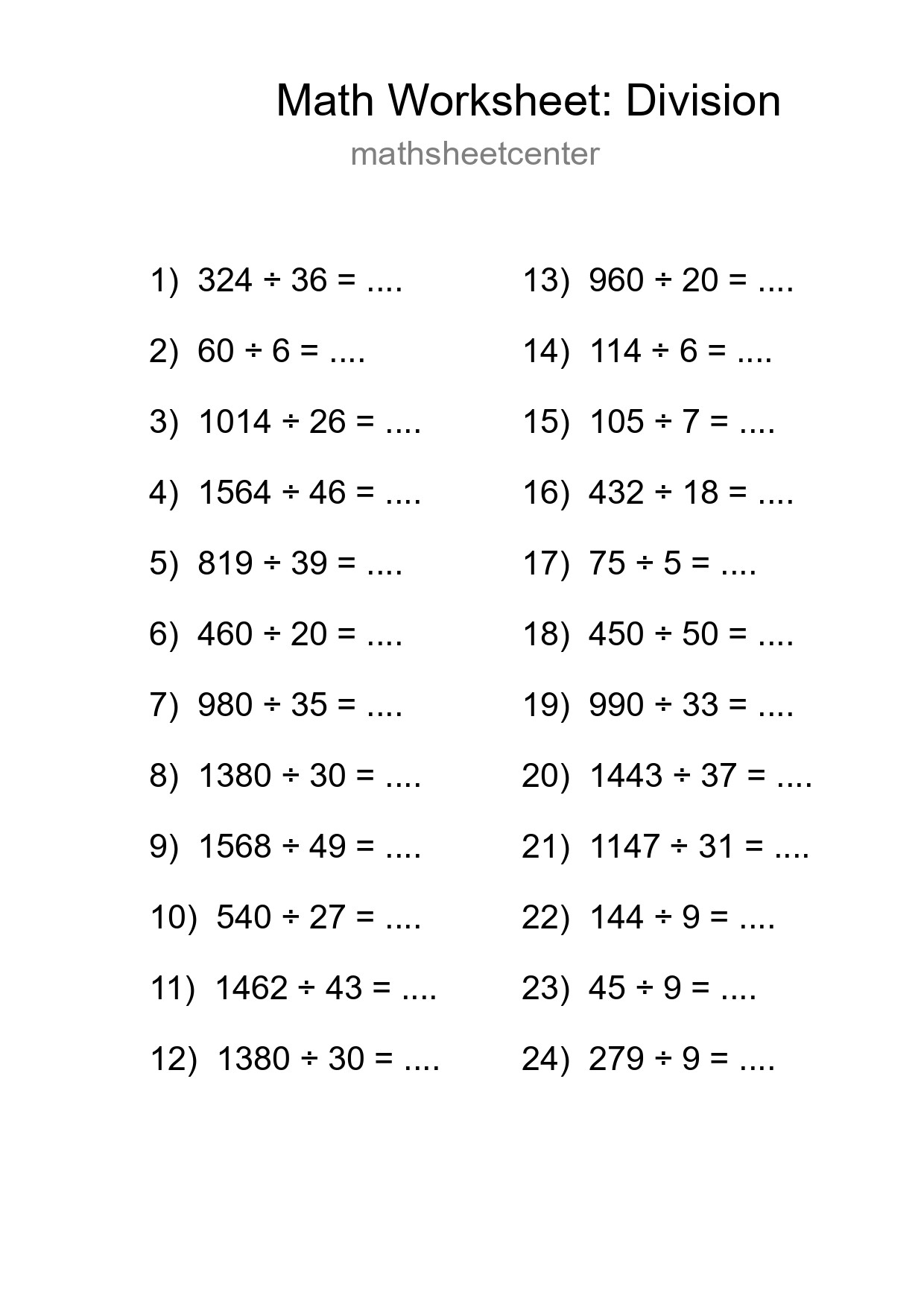 Free 24 Division Math Worksheet For Grade 2 With Answers - Part 70