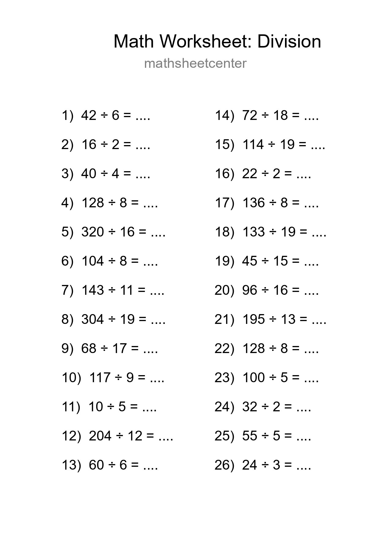 Free 26 Division Math Worksheet For Grade 2 With Answers - Part 290