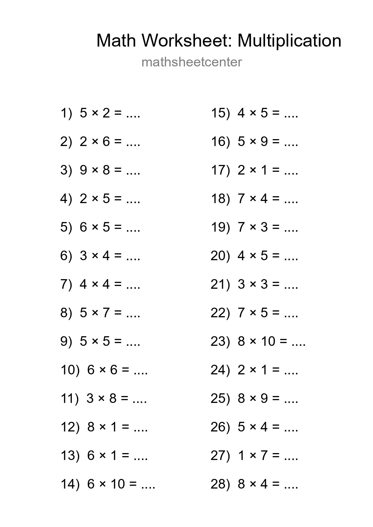 Free 28 Multiplication Math Worksheet For Grade 1 - Part 227