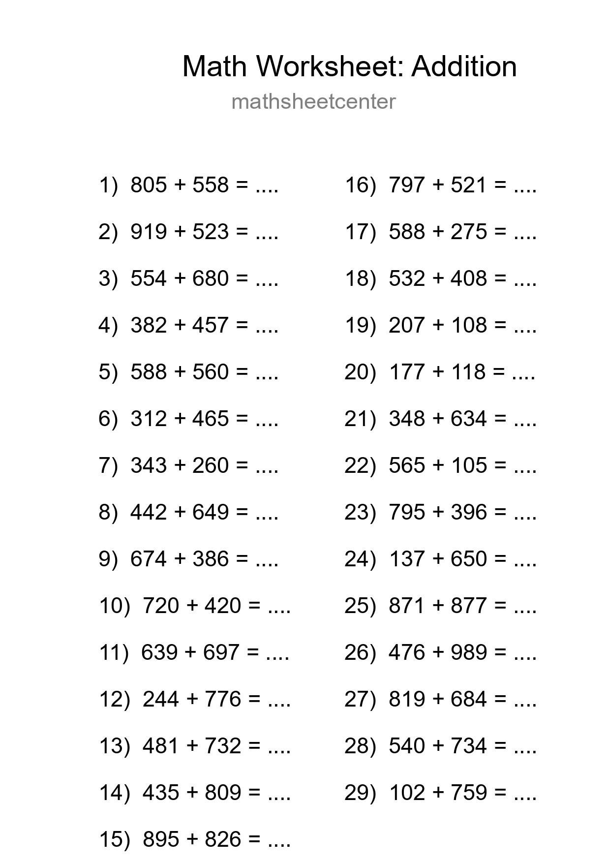 Free 29 Addition Math Worksheet For Grade 5 With Answers - Part 188