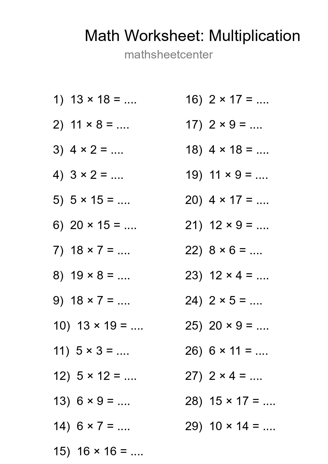 Free 29 Multiplication Math Worksheet For Grade 2 With Answers - Part 139