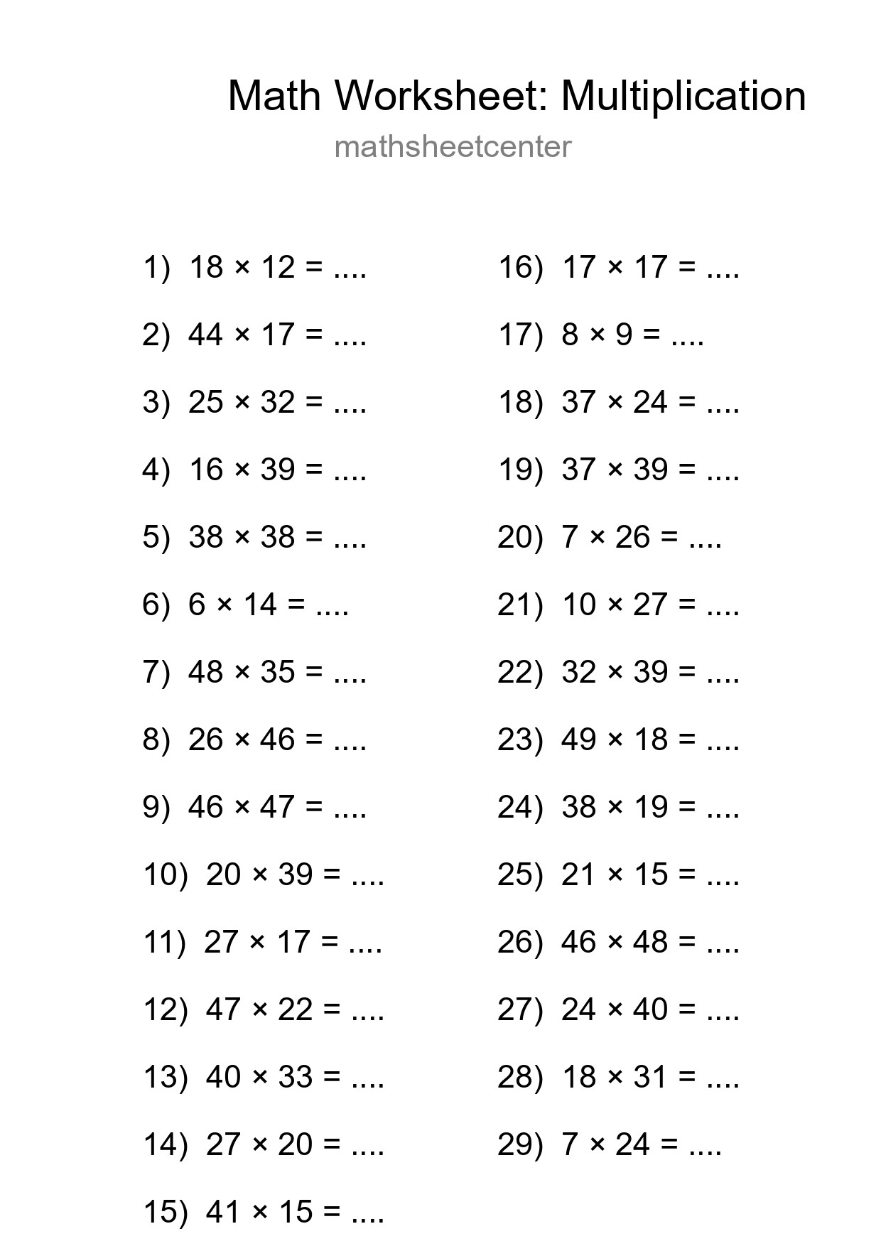 Free 29 Multiplication Math Worksheet For Grade 2 With Answers - Part 282