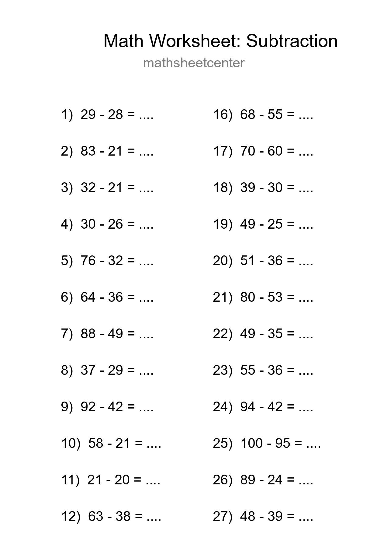 Free 29 Subtraction Math Worksheet For Grade 3 - Part 283