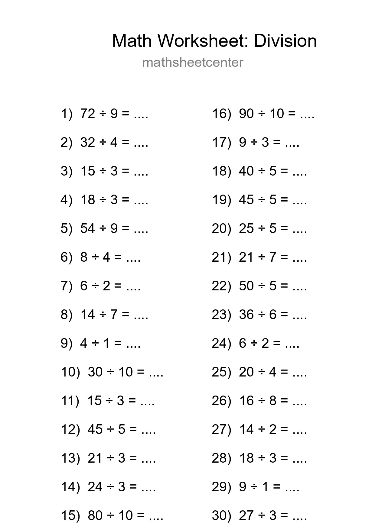 Free 30 Division Math Worksheet For Grade 1 - Part 37