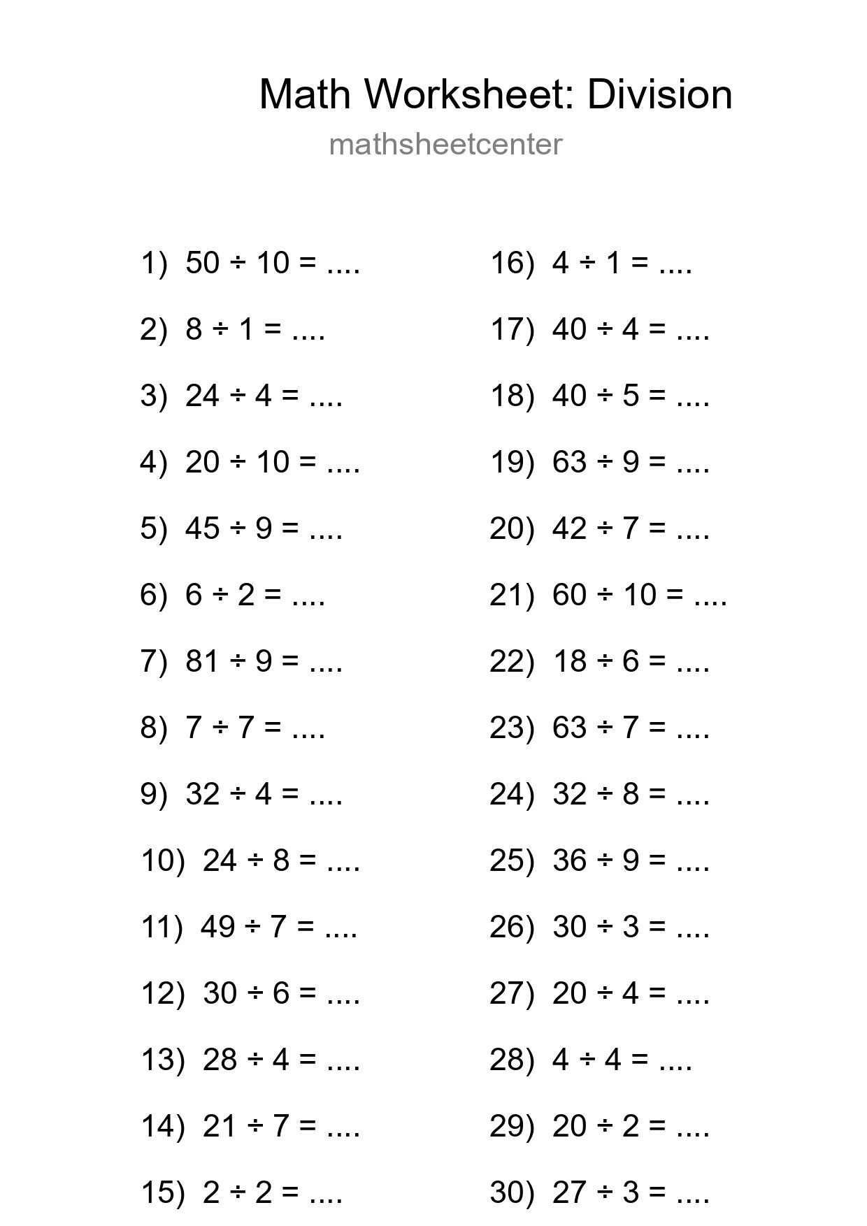 Free 30 Division Math Worksheet For Grade 1 - Part 81