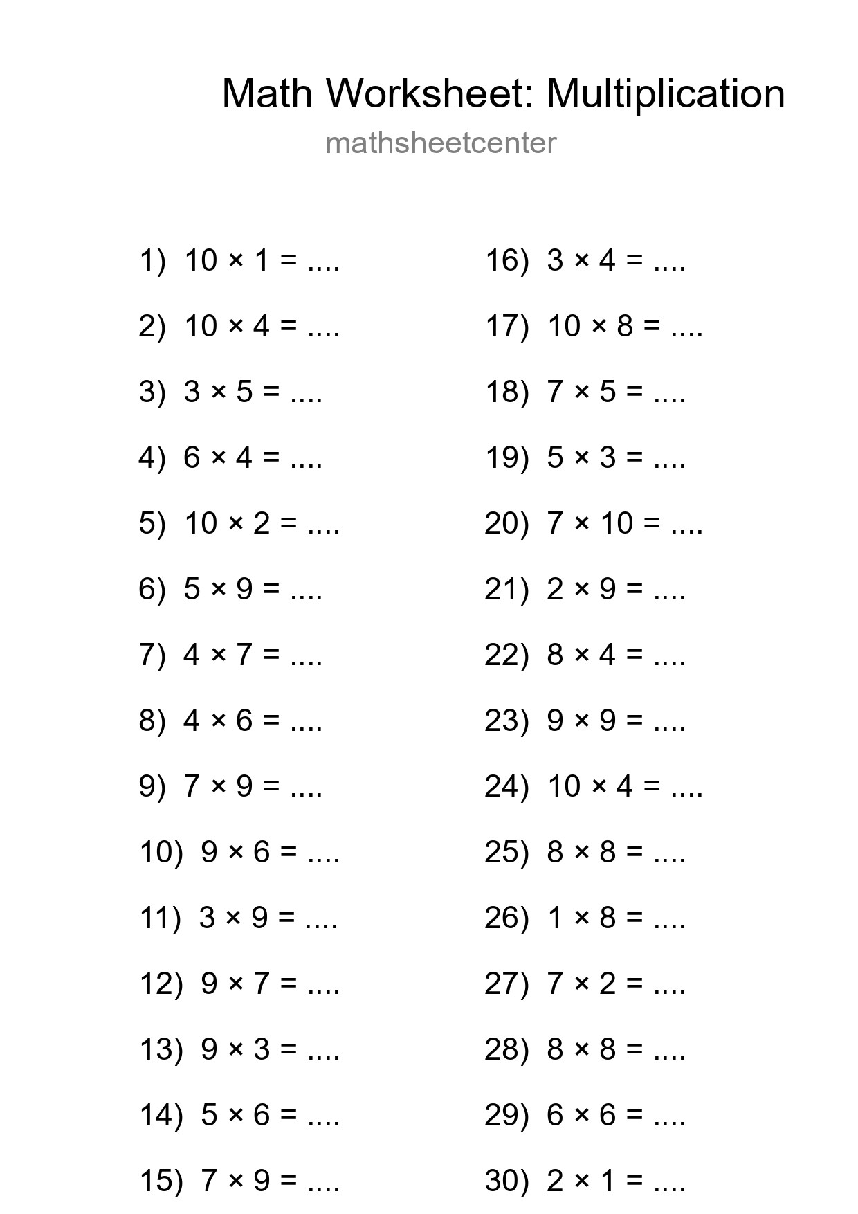 Free 30 Multiplication Math Worksheet For Grade 1 - Part 216