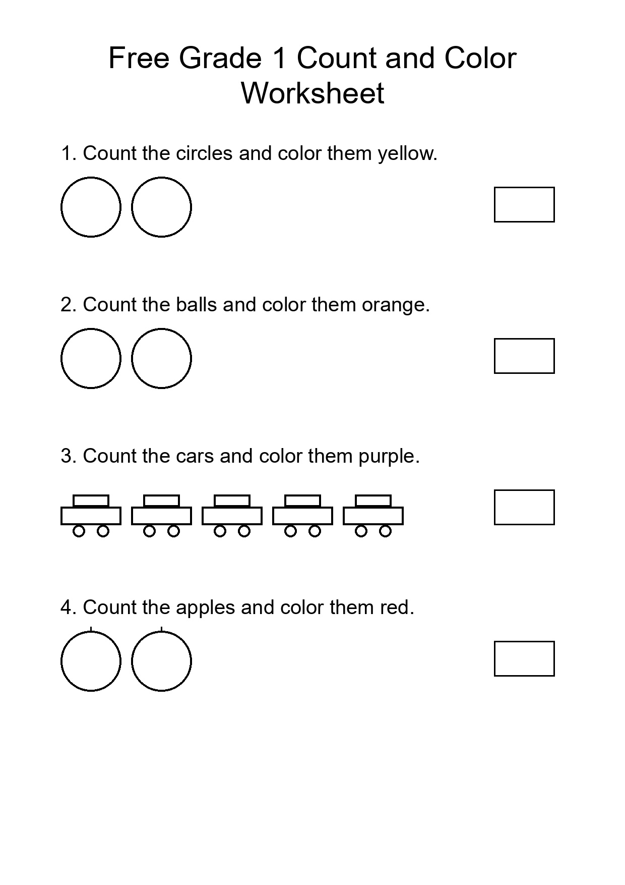 Free Grade 1 Count and Color Worksheet