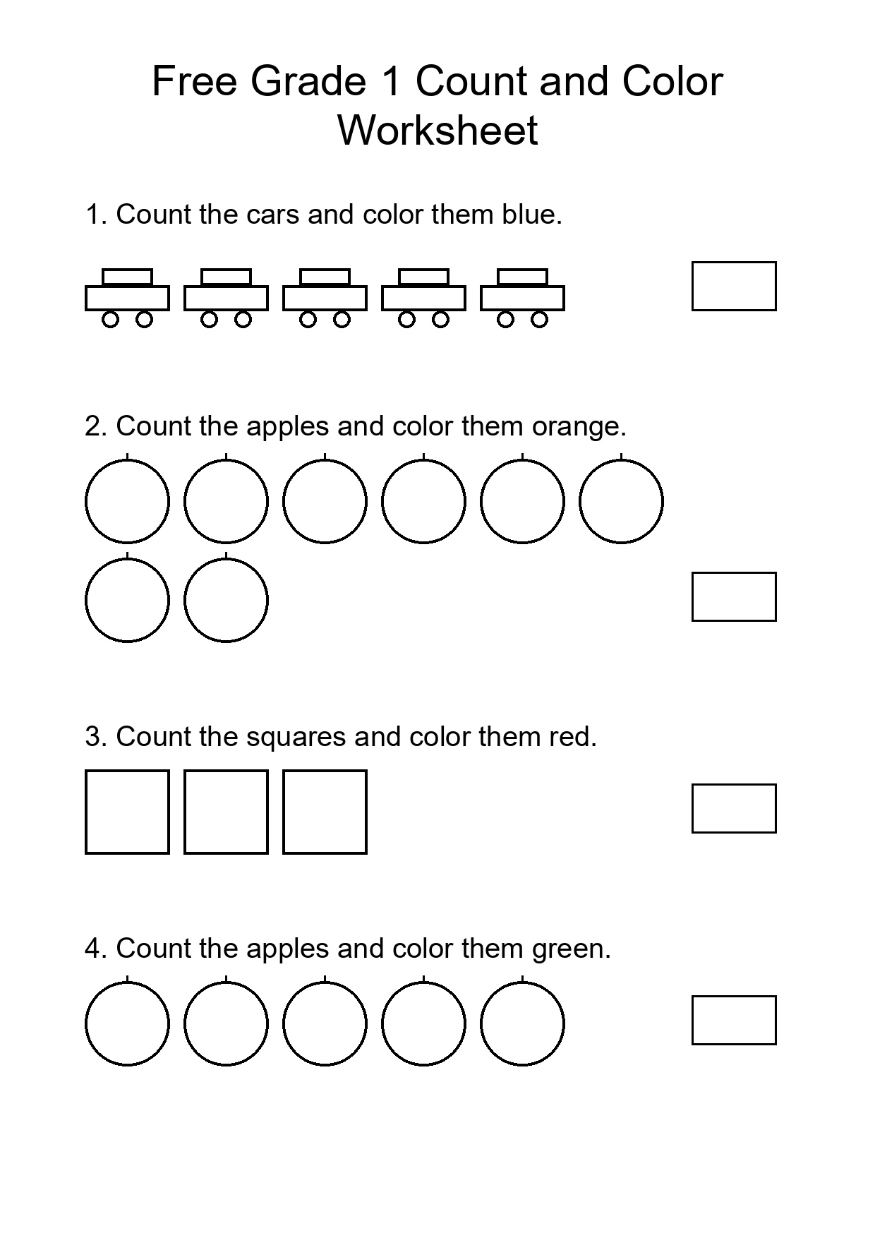 Free Grade 1 Count and Color Worksheet