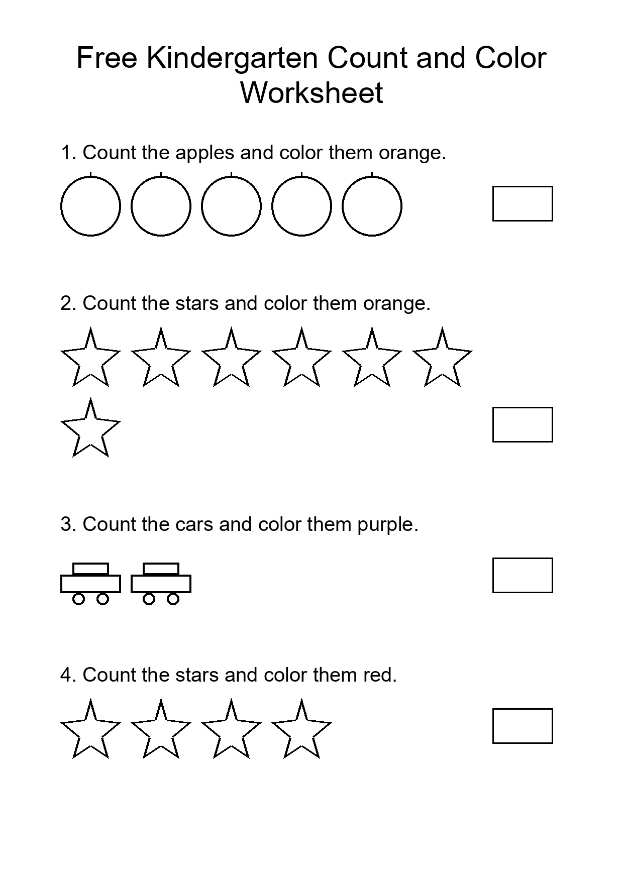 Free Kindergarten Count and Color Worksheet