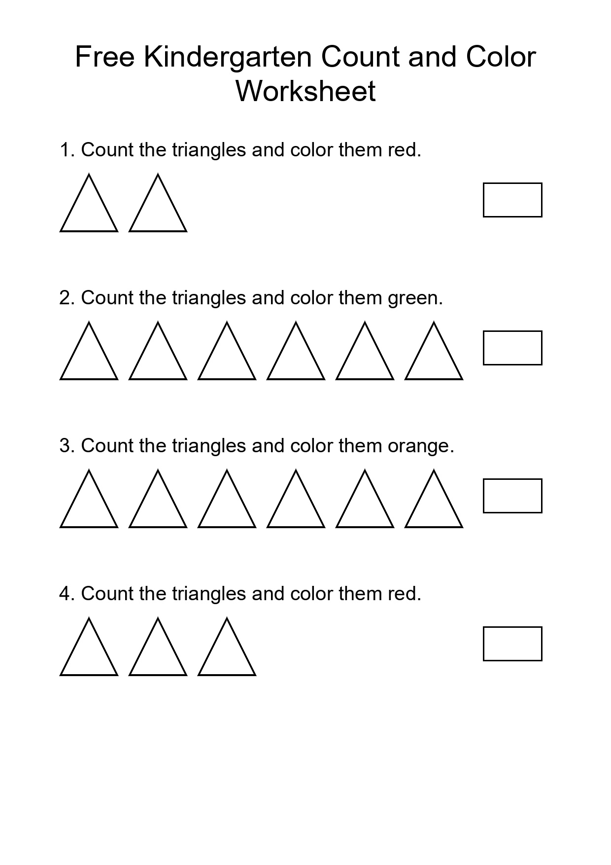 Free Kindergarten Count and Color Worksheet
