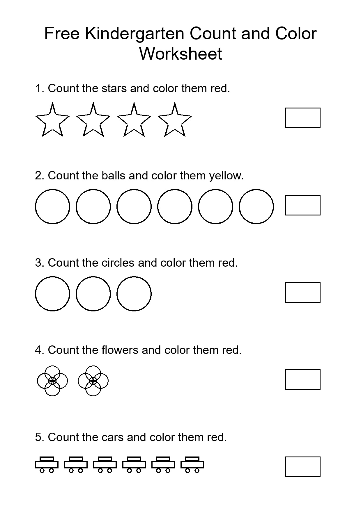 Free Kindergarten Count and Color Worksheet