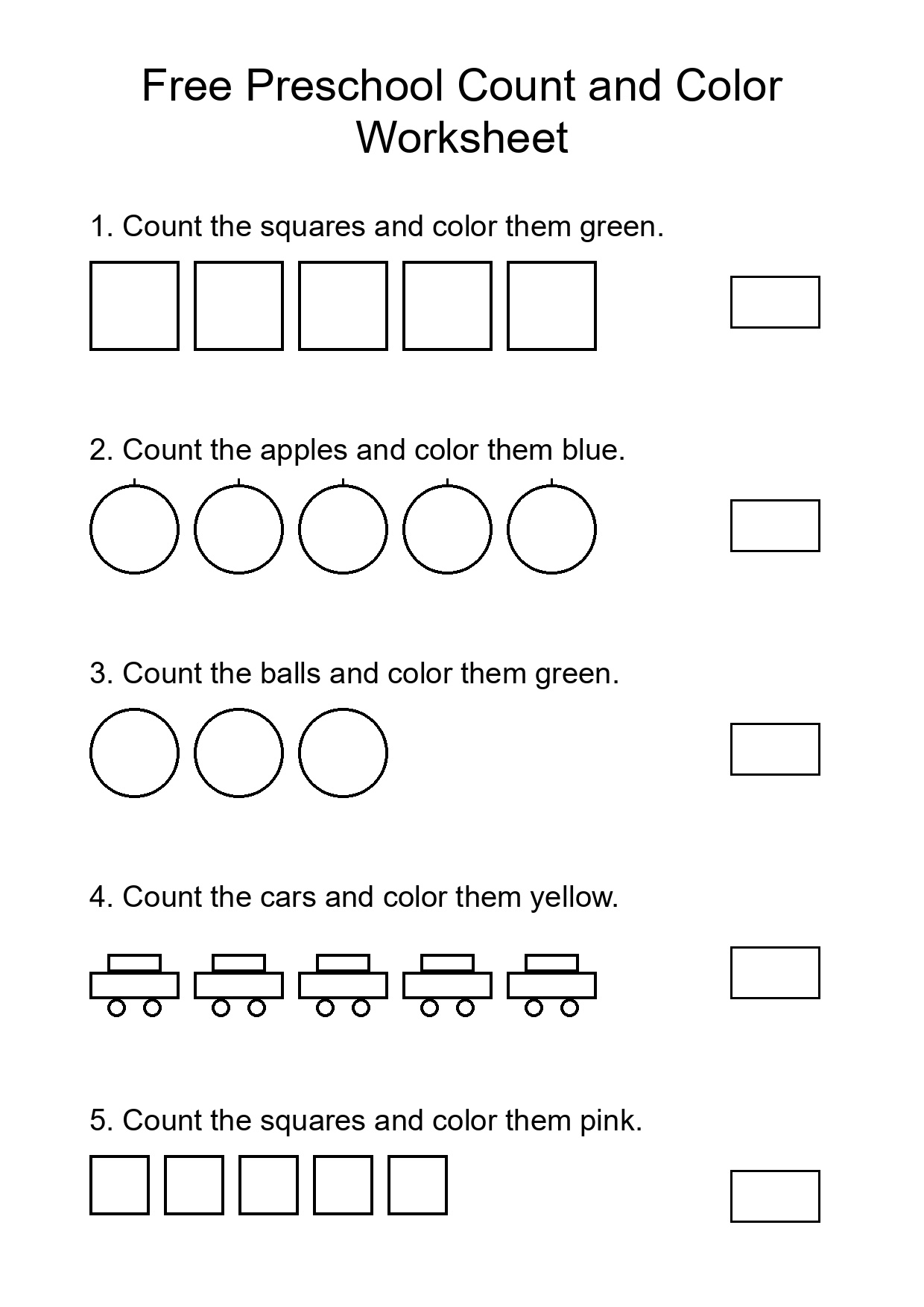 Free Preschool Count and Color Worksheet