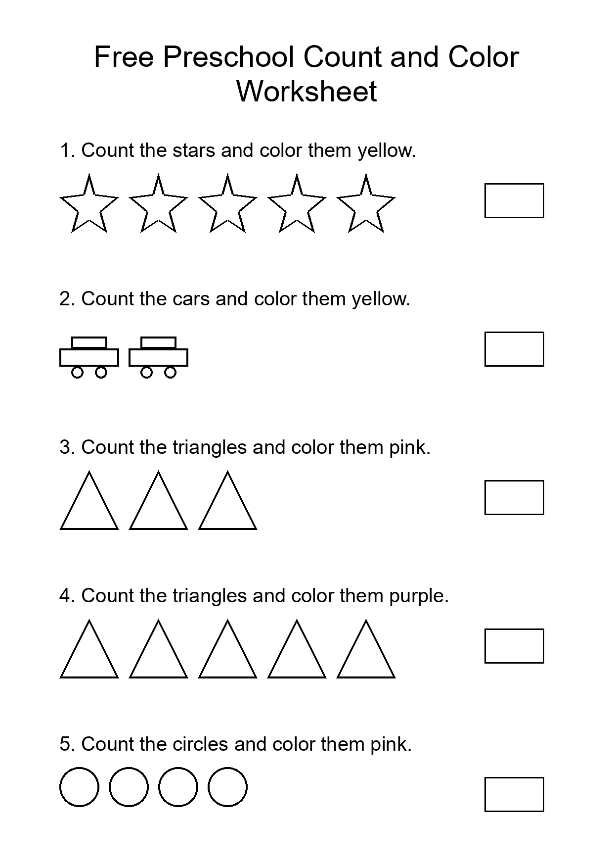 Free Preschool Count and Color Worksheet