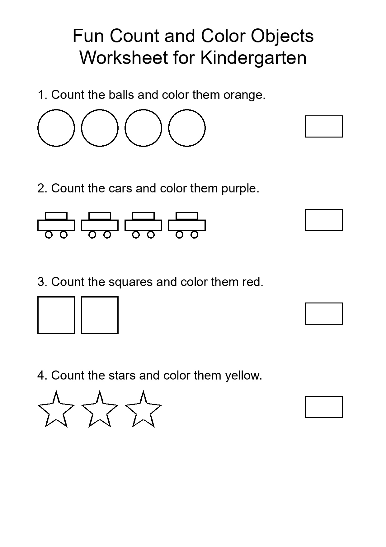 Fun Count and Color Objects Worksheet for Kindergarten