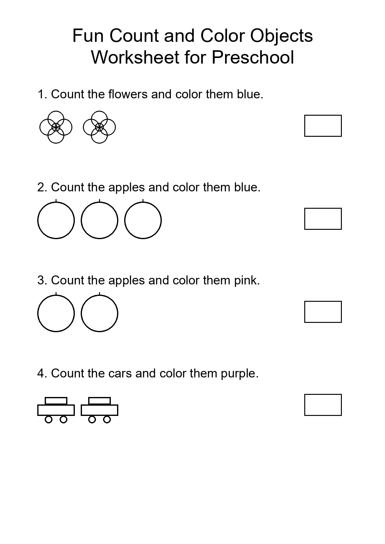 Fun Count and Color Objects Worksheet for Preschool