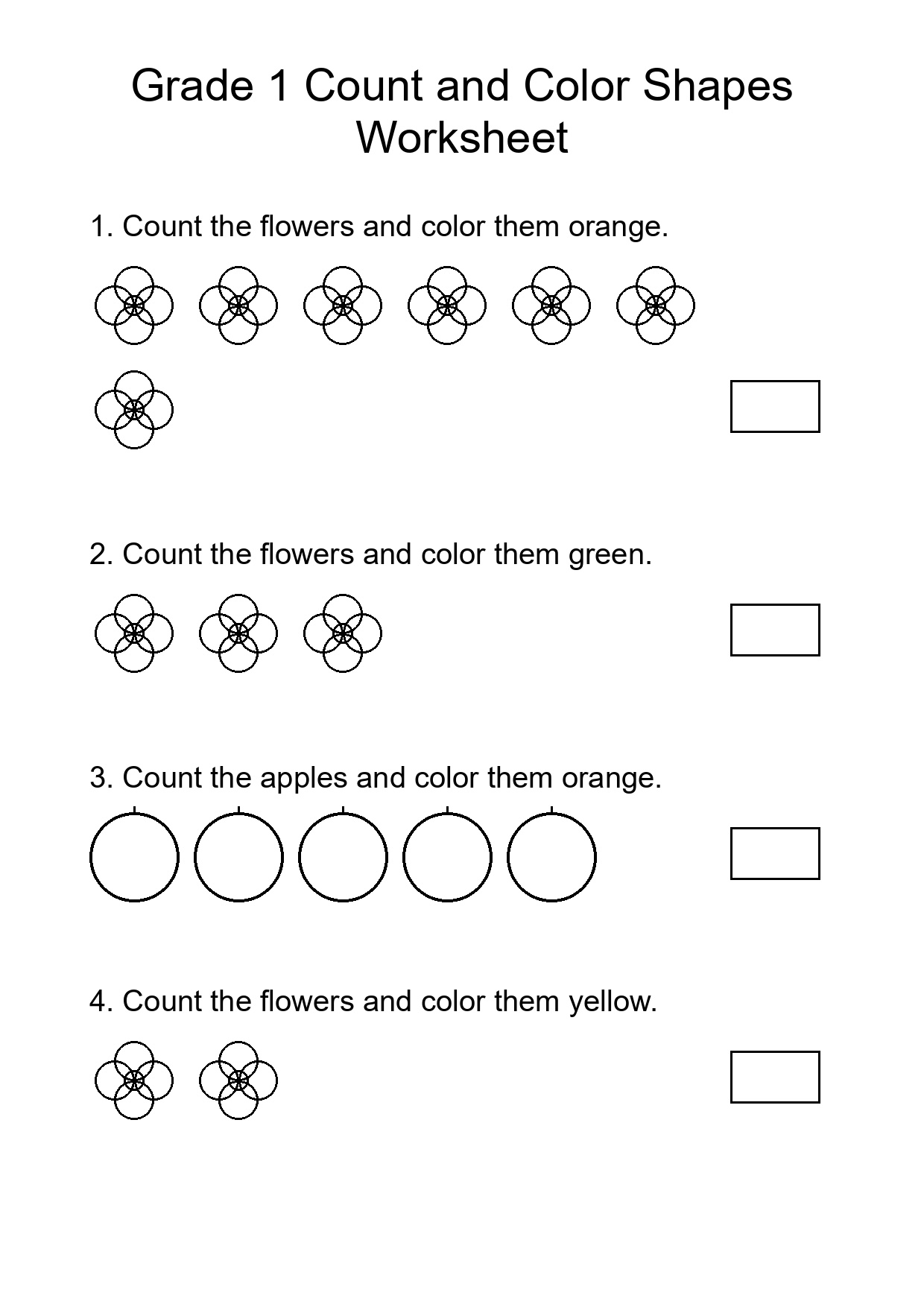 Grade 1 Count and Color Shapes Worksheet