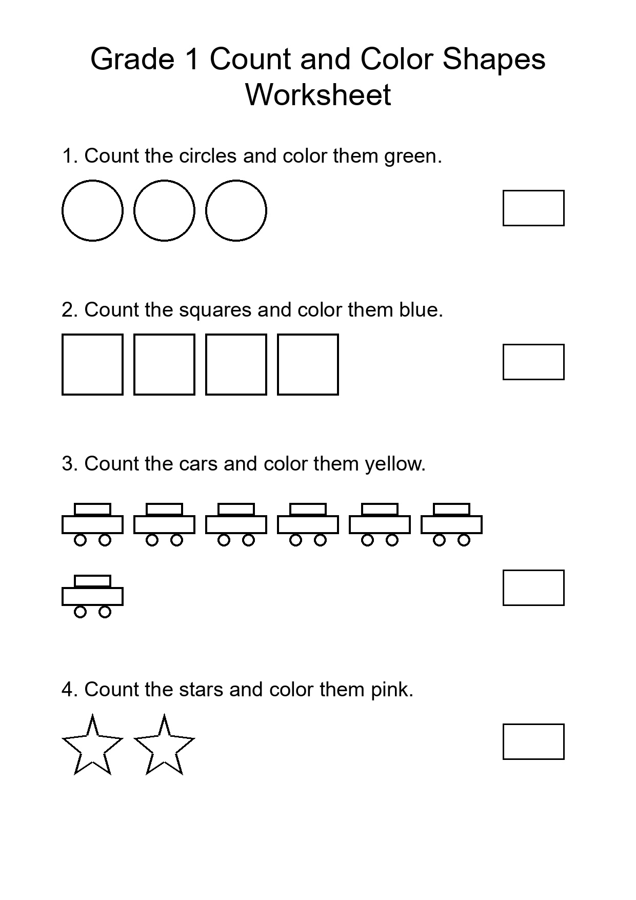 Grade 1 Count and Color Shapes Worksheet