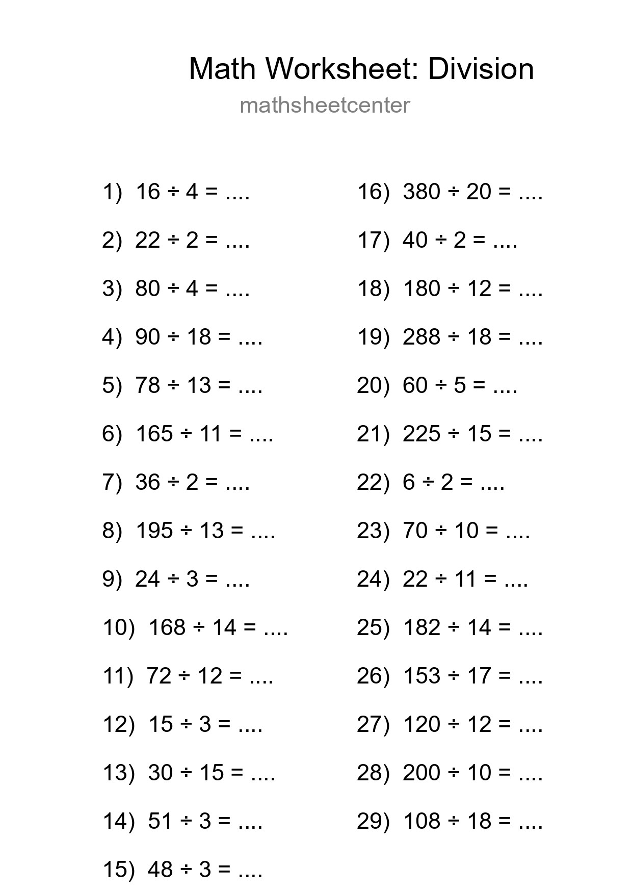 Grade 2 Division Practice Worksheet (29 Problems) - Part 235