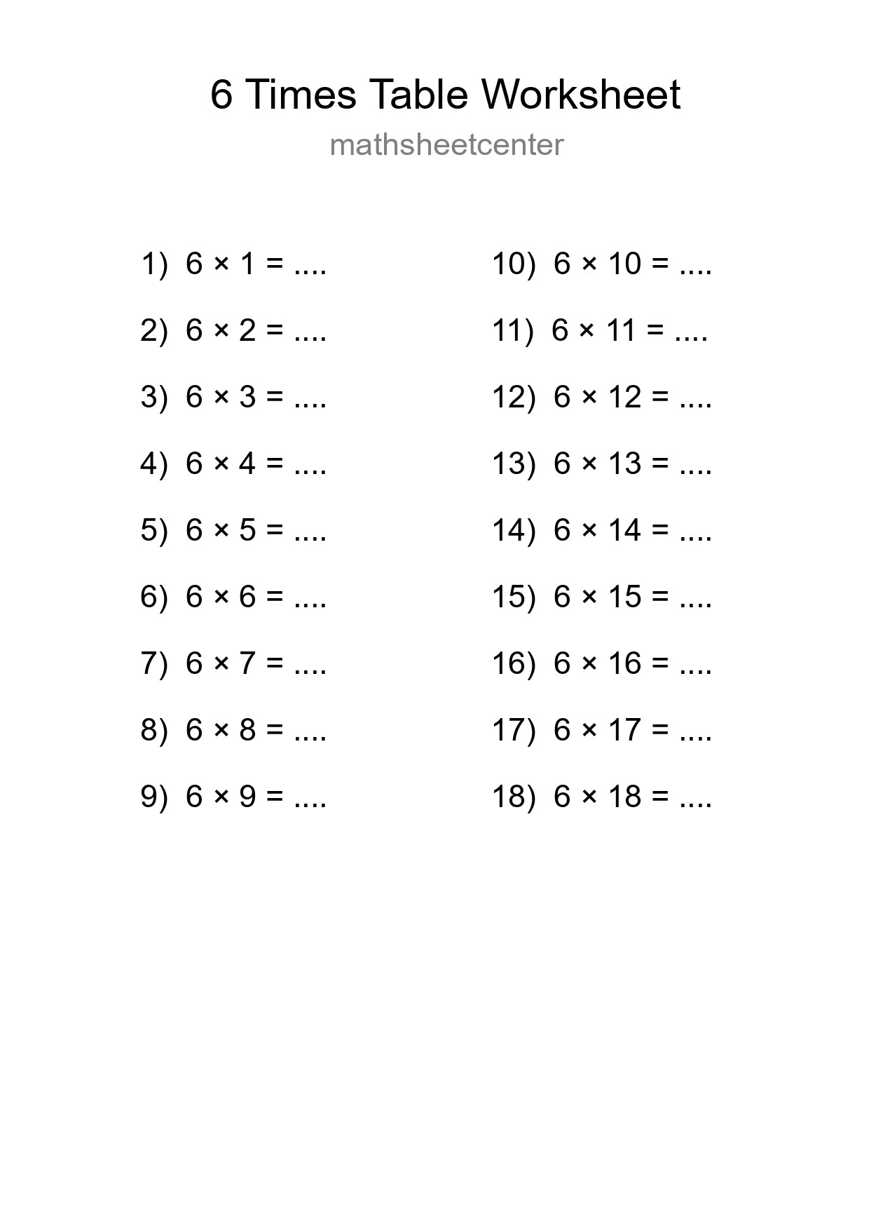 Grade 3 Multiplication Table 6 Practice - Part 207